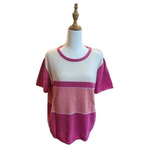 Vintage, Stitches In Time, Pink and Cream Colorblock Sweater